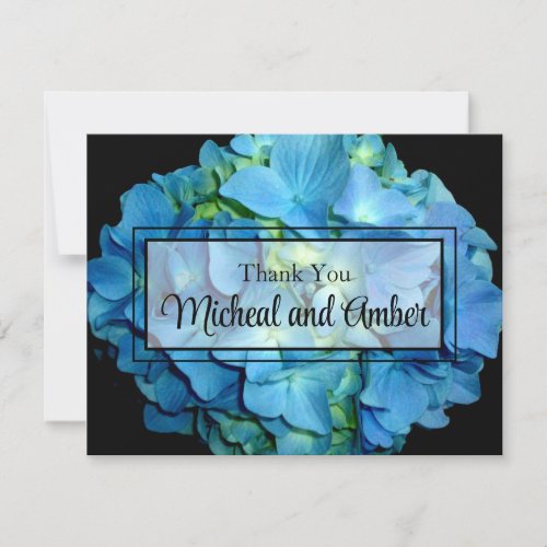 Elegant blue teal floral hydrangeas blue roses thank you card
