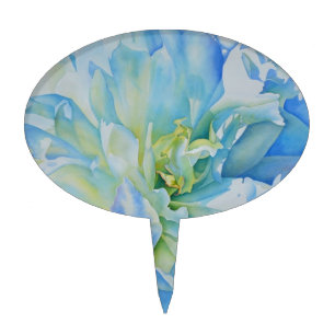 Elegant blue teal floral watercolor cake topper