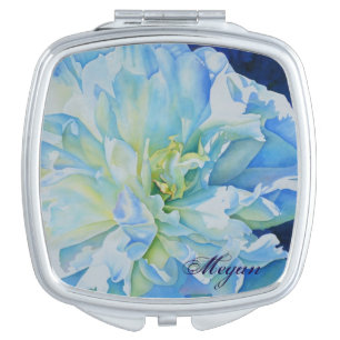 Elegant blue teal floral watercolor compact mirror