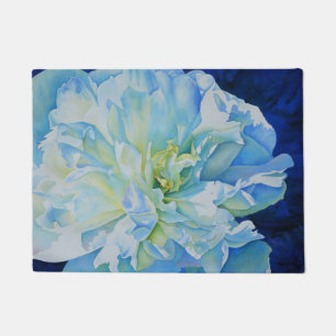 Elegant blue teal floral watercolor doormat