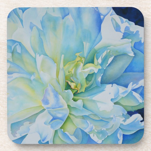 Elegant blue teal floral watercolor  drink coaster (Front)