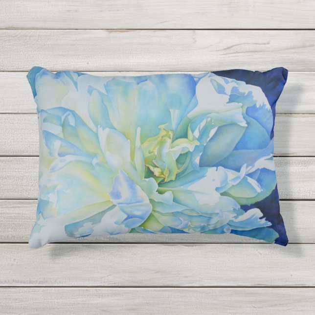 Elegant blue teal floral watercolor  outdoor pillow (Front)