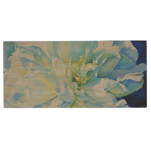 Elegant blue teal floral watercolor wood USB flash drive