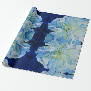 Elegant blue teal floral watercolor wrapping paper