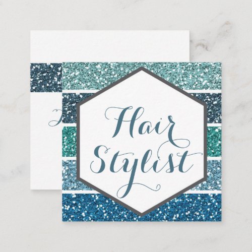 Elegant Blue Teal Glitter Hexagon Business Cards