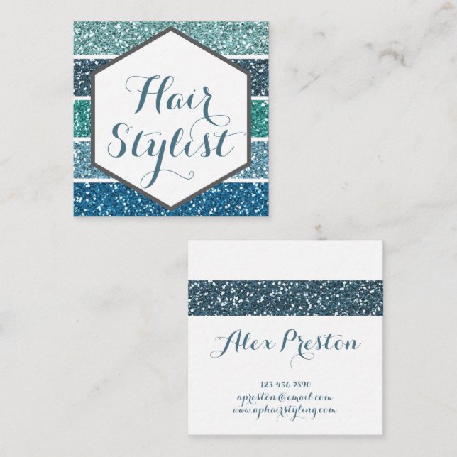 Elegant Blue Teal Glitter Hexagon Business Cards (Front/Back)