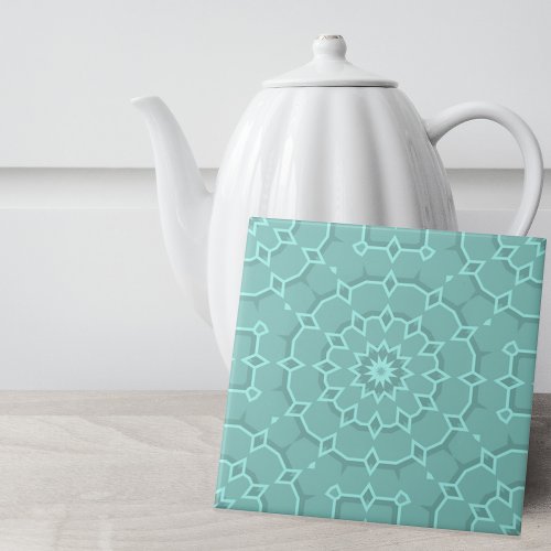 Elegant Blue Teal Mosaic Moroccan Geometric Ceramic Tile