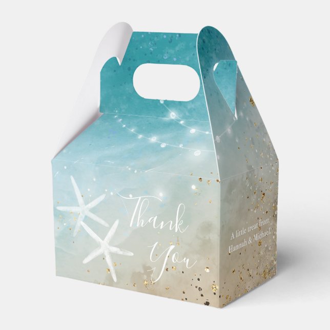 Elegant Blue Teal Thank You Starfish Beach Wedding Favor Boxes (Front Side)