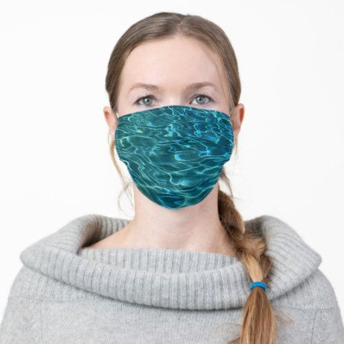 Elegant blue teal water pattern ocean lake waves adult cloth face mask