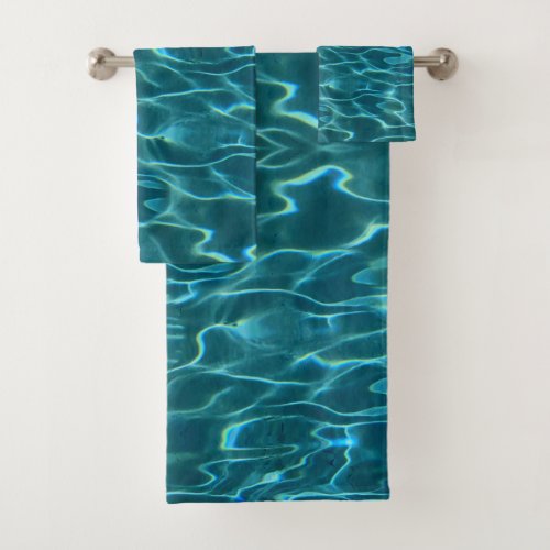 Elegant blue teal water pattern ocean lake waves bath towel set