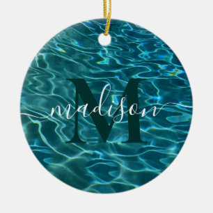 Elegant blue teal water pattern ocean lake waves  ceramic ornament