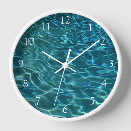 Elegant blue teal water pattern ocean lake waves clock