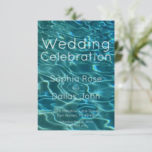 Elegant blue teal water pattern ocean lake waves invitation