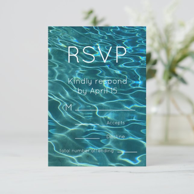 Elegant blue teal water pattern ocean lake waves invitation (Standing Front)