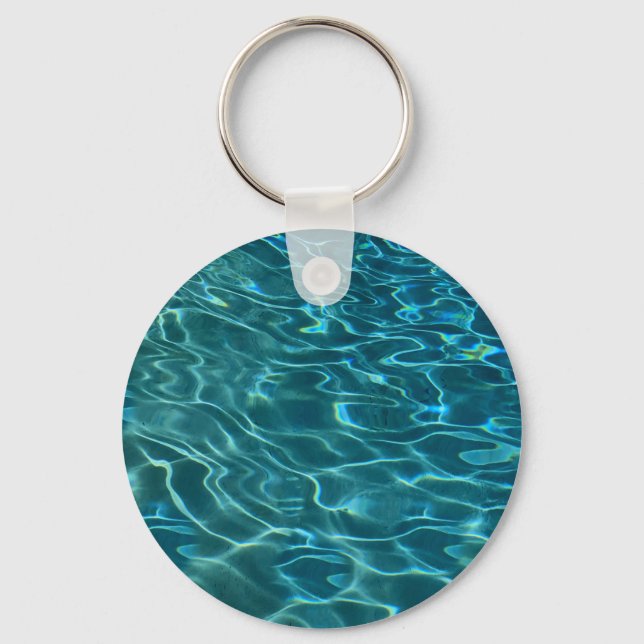 Elegant blue teal water pattern ocean lake waves keychain (Front)