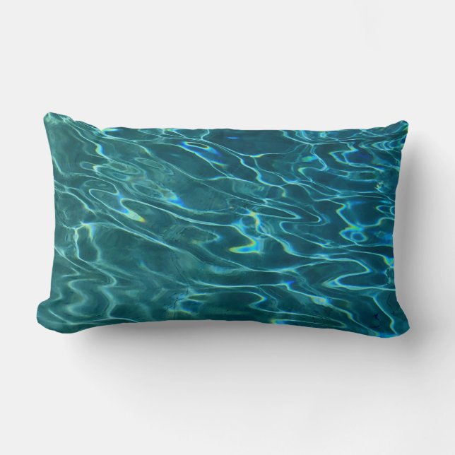 Elegant blue teal water pattern ocean lake waves lumbar pillow (Front)