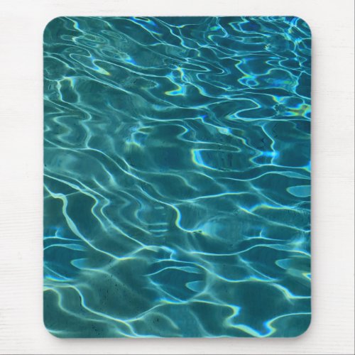 Elegant blue teal water pattern ocean lake waves mouse pad