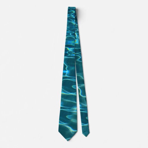 Elegant blue teal water pattern ocean lake waves neck tie