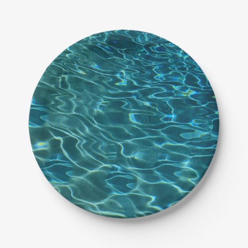 Elegant blue teal water pattern ocean lake waves paper plates