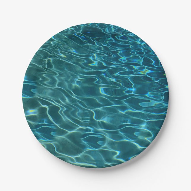 Elegant blue teal water pattern ocean lake waves paper plates (Front)