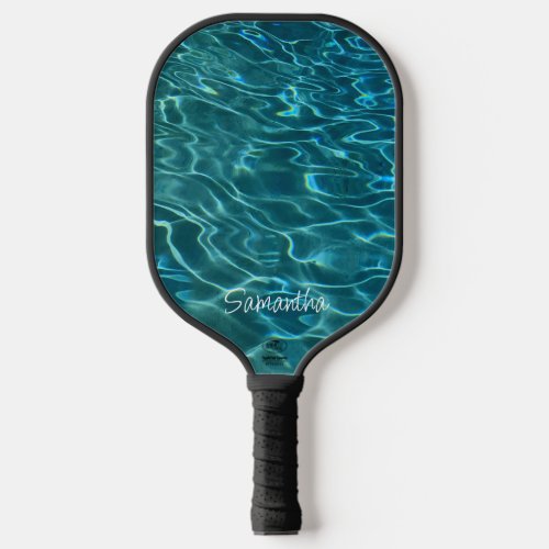 Elegant blue teal water pattern ocean lake waves pickleball paddle