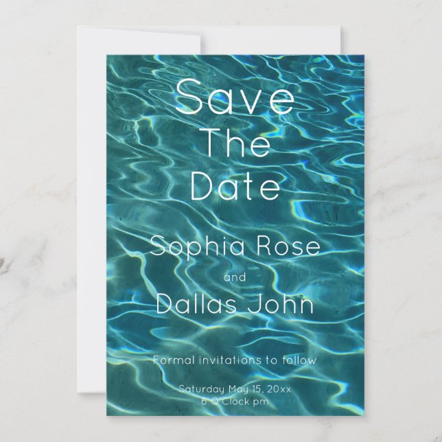 Elegant blue teal water pattern ocean lake waves save the date (Front)