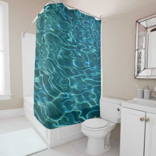 Elegant blue teal water pattern ocean lake waves shower curtain
