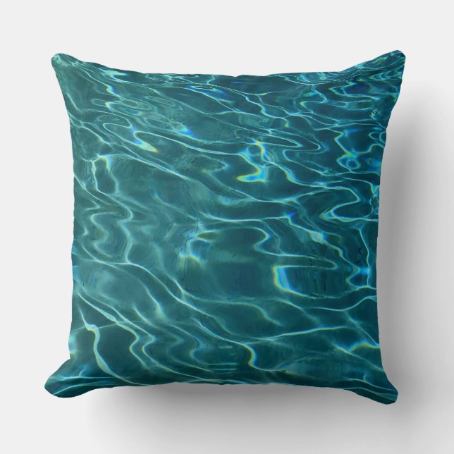 Elegant blue teal water pattern ocean lake waves throw pillow (Front)