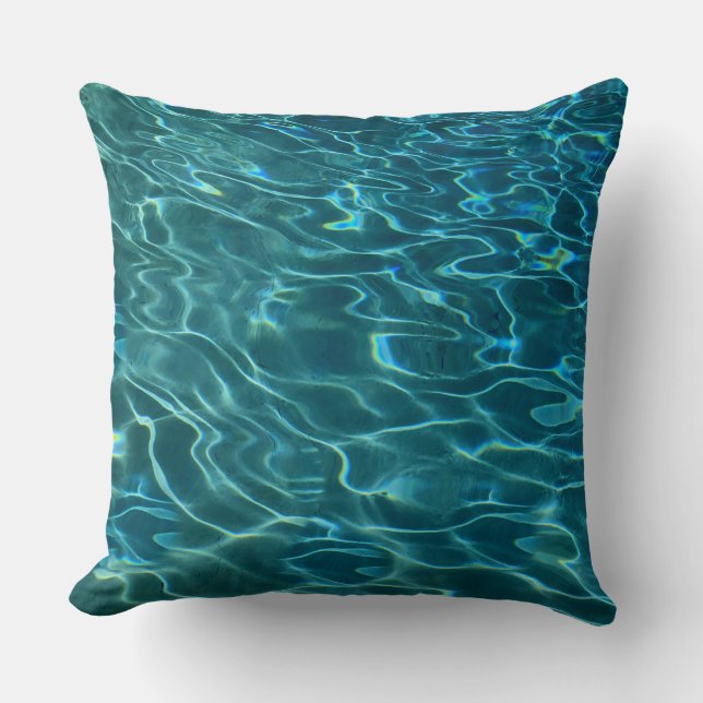 Elegant blue teal water pattern ocean lake waves throw pillow (Front)