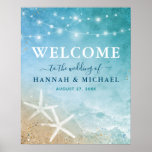 Elegant Blue Teal Watercolor Beach Welcome Party Poster at Zazzle