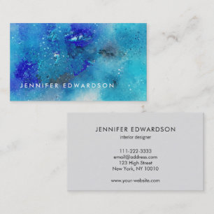 Elegant blue teal watercolor splatter professional business card