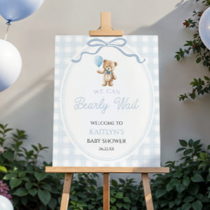 Elegant Blue Teddy Bear Baby Shower Welcome Sign