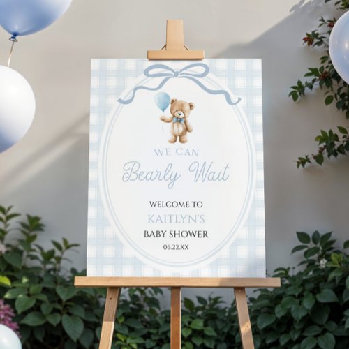 Elegant Blue Teddy Bear Baby Shower Welcome Sign