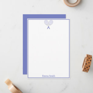 Elegant Blue Tennis Monogram Flat Note Card