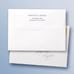 Elegant Blue Text  5 x 7 Wedding Return Address Envelope<br><div class="desc">These white pre-addressed 5 x 7 wedding invitation envelopes are easy to customize with your details. We've placed your return address on the flap in a standard an elegant medium dark shade of blue (color 454F7E), but you can easily change the text color to suit your style. In that case,...</div>