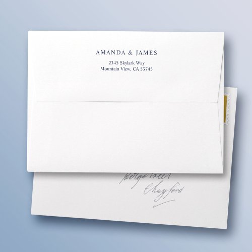 Elegant Blue Text  5 x 7 Wedding Return Address Envelope