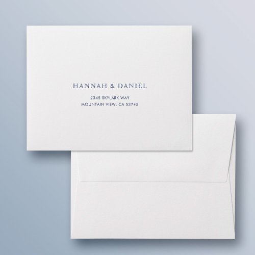 Elegant Blue Text Wedding Return Address RSVP Envelope