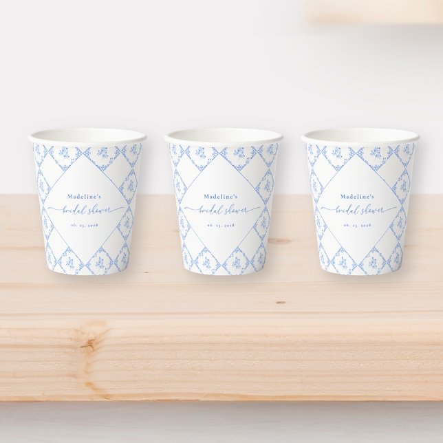 Elegant Blue Tiles Bridal Shower Paper Cups (Creator Uploaded)