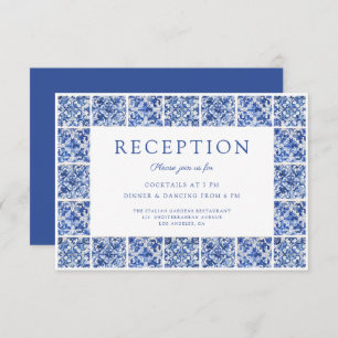 Elegant Blue Tiles Wedding Reception Enclosure Card