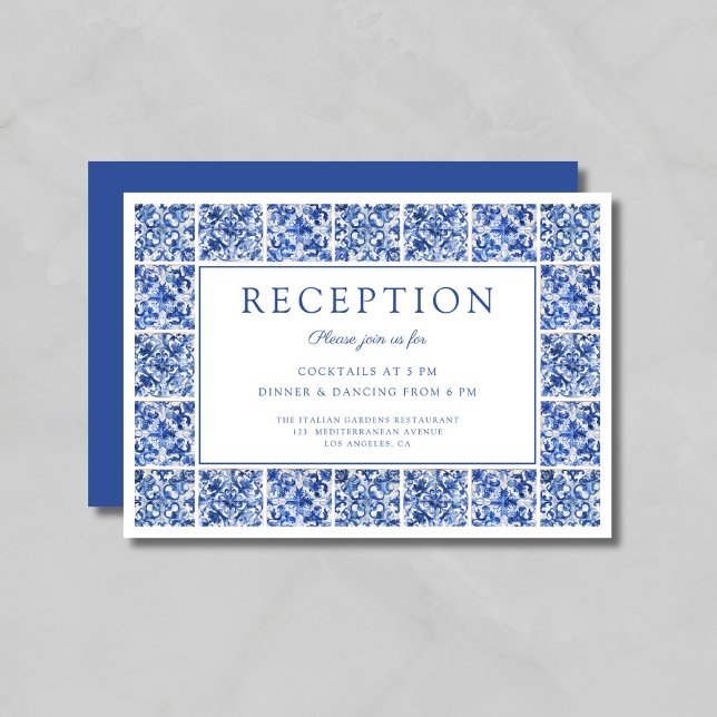 Elegant Blue Tiles Wedding Reception Enclosure Card (Elegant Blue Tiles Wedding Reception Enclosure Card)