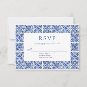 Elegant Blue Tiles Wedding RSVP Card