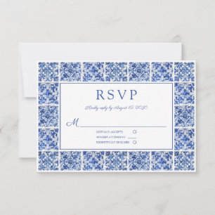 Elegant Blue Tiles Wedding RSVP Card
