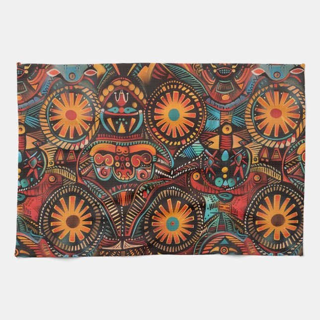 Elegant Blue "Timeless Ancestral Imprint" Woven Ki Kitchen Towel (Horizontal)