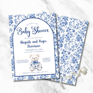 Elegant Blue Toile Baby Shower Invitation