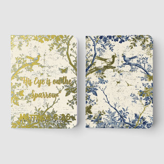 Elegant Blue Toile Bird Floral Pattern Foil Vow Books