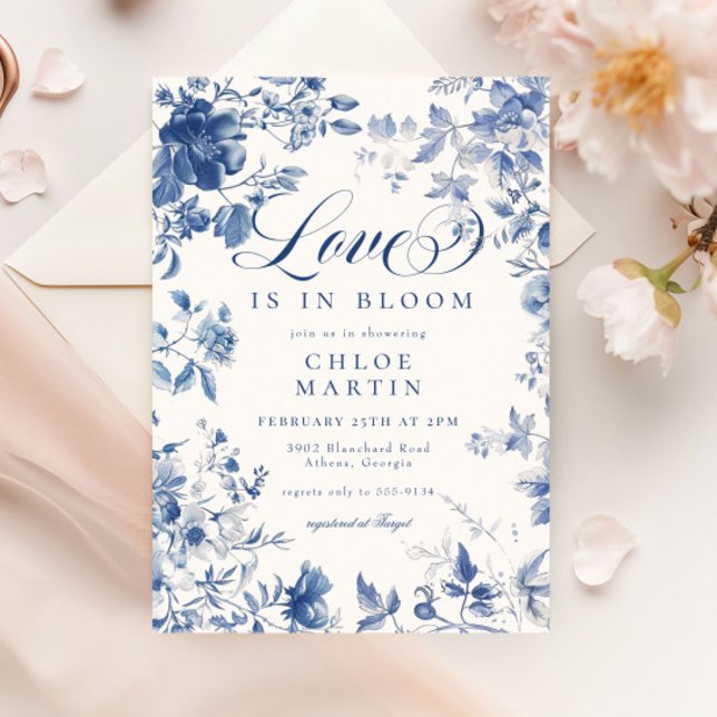 Elegant Blue Toile Chinoiserie Bridal Shower Invitation (Creator Uploaded)