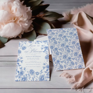 Elegant Blue Toile chinoiserie Bridal Shower Invitation