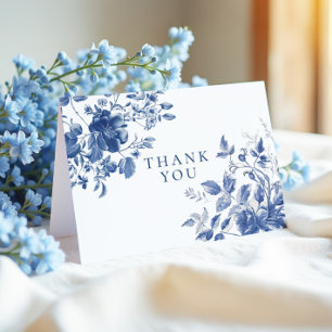 Elegant Blue Toile Chinoiserie Bridal Shower Letterpress Thank You Card