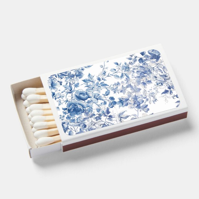 Elegant Blue Toile Chinoiserie Bridal Shower Matchboxes (Front Open)
