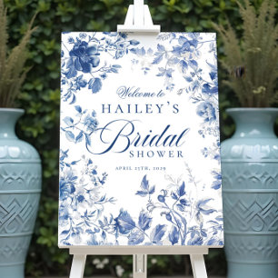 Elegant Blue Toile Chinoiserie Bridal Shower Sign